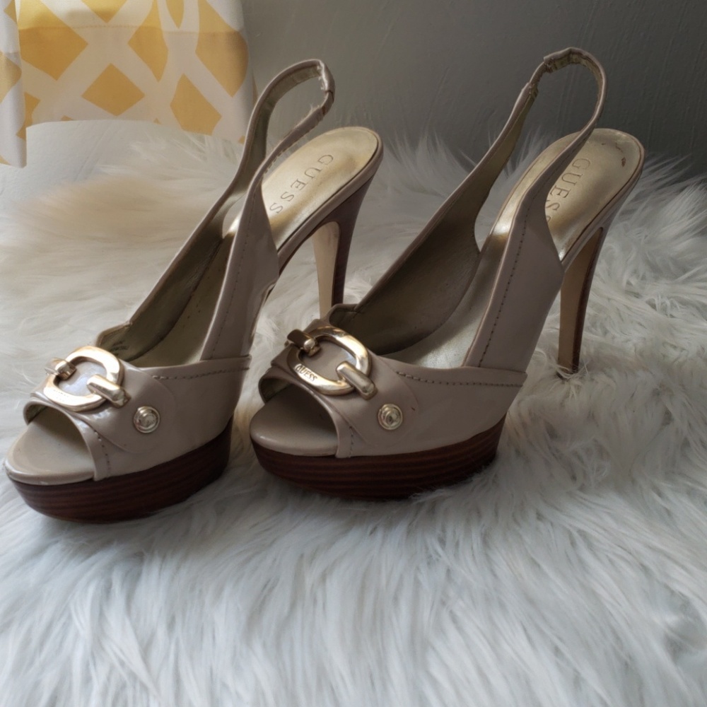 Nude Guess slingback peeptoes